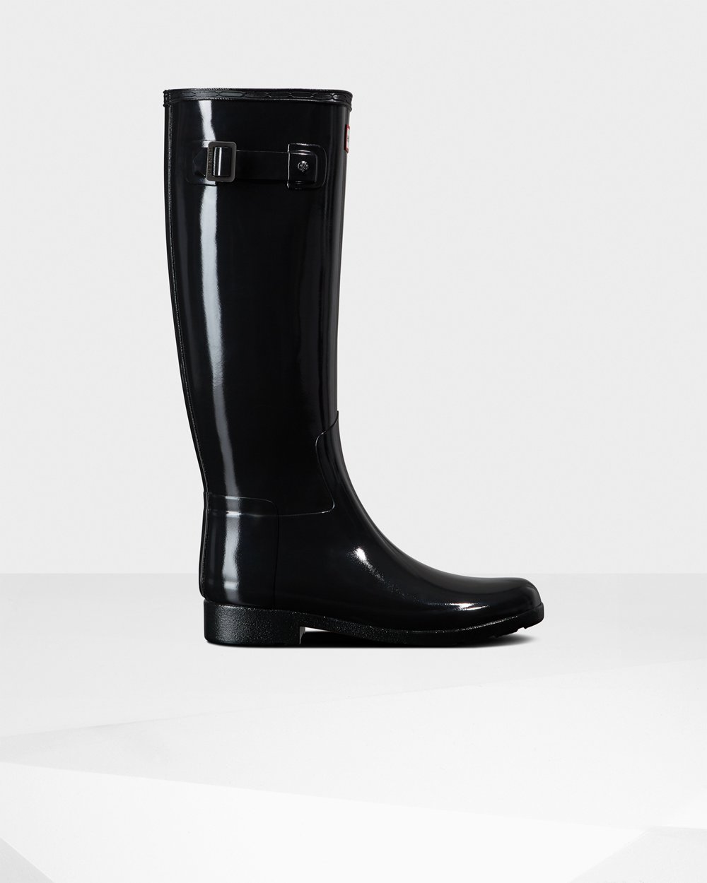 Womens Tall Rain Boots - Hunter Refined Slim Fit Gloss (71HFRNBVP) - Black